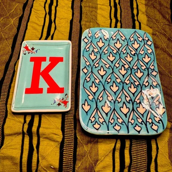 “K” & Floral Ceramic Trinket Tray Bundle - Picture 1 of 9
